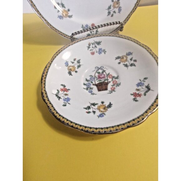 Vintage Aynsley Trio Set Cup, Saucer and Breakfast Plate Flower Basket 1920's - Picture 12 of 16